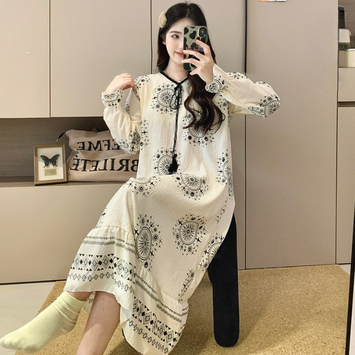 [TTEUDA] Long Midi Daster Motif Bohemian Casual | Daster Homewear Cotton Spandek | Daster Wanita Cot