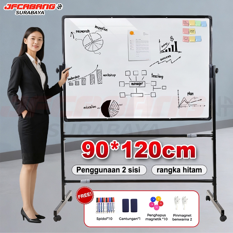 TERLARIS Whiteboard / White Board Standing 90x120 Cm/ Whiteboard Magnetic Stand Uk/Whiteboard