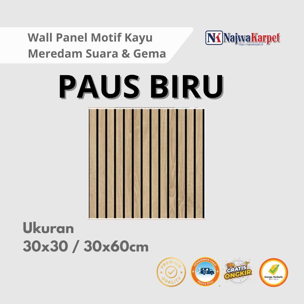 PREMIUM Wall Panel 3D PVC + Foam [Paus Biru] - WoodPanel Dinding Anti Air (30x30 / 30x60 cm)