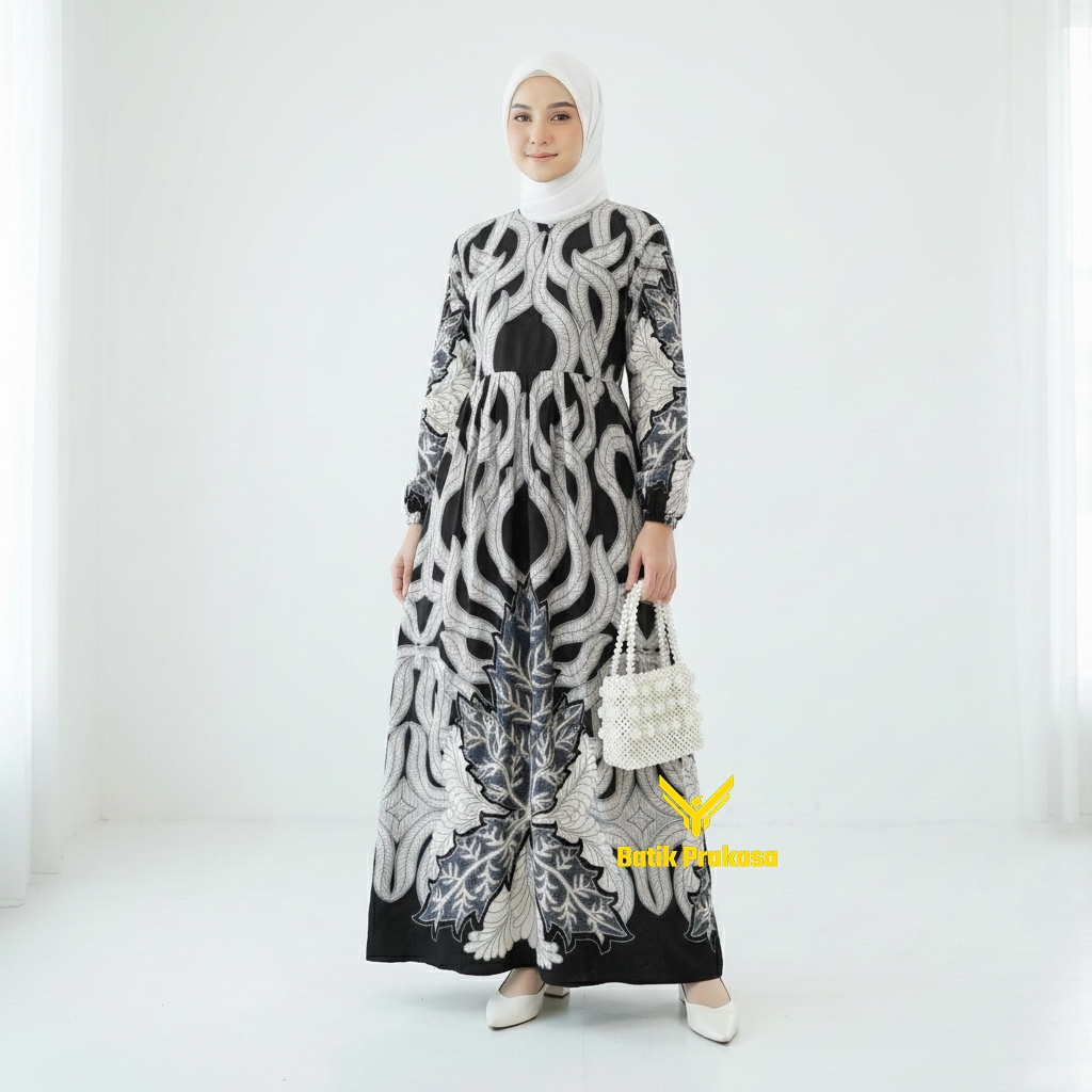 Prakasa Gamis Wanita Motif 963 Mahesa Daya Batik Katun Premium Gaun Panjang Mewah Casual Formal Busu