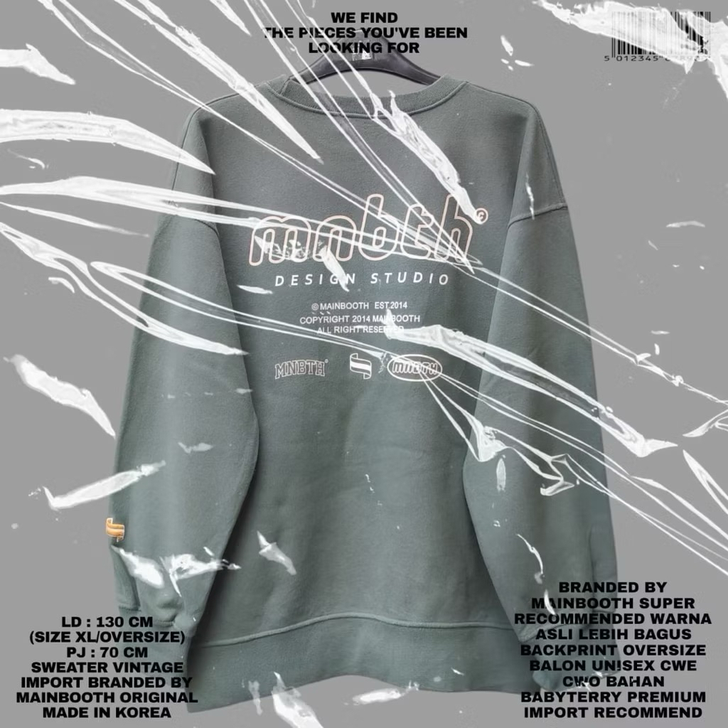 MAINBOOTH SWEATER CREWNECK GREEN SAGE UNISEX BACKPRINT KOREAN LOOK/SWEATER CREWNECK BAHAN BABYTERRY 