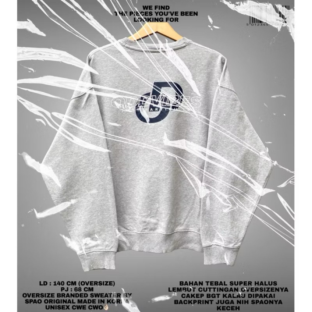 SPAO SWEATER CREWNECK UNISEX KOREAN LOOK/SWEATER CREWNECK GREY BACKPRINT BOXY TANGAN BALON KOREAN ST
