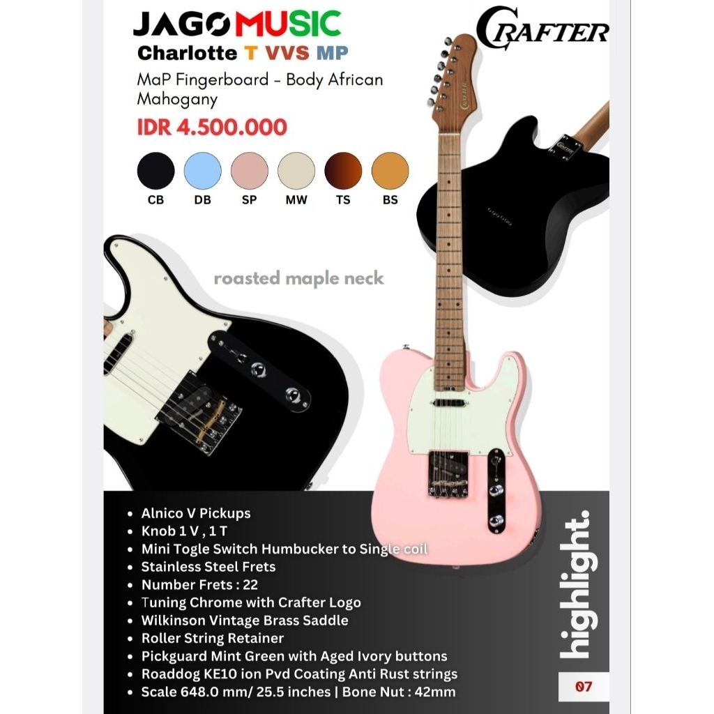 Gitar Elektrik Crafter Charlotte T VVS MP  Roasted Maple Fretboard Telecaster