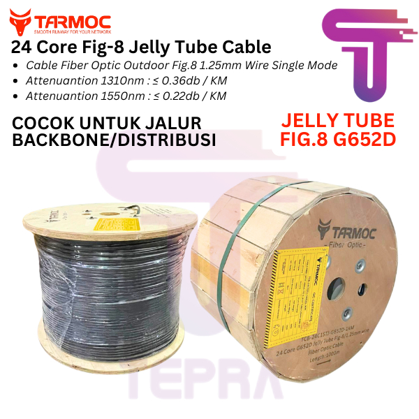 Tarmoc TCB-24C1STJ-G652D-1KM  | Fiber Optic Cable G652D Fig-8 Jelly Tube 24 Core 1000m Kabel FO 24C 