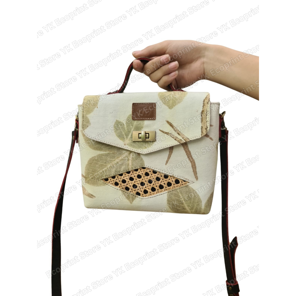 Ecoprint Leather Bag Tas Selempang Wanita motif daun