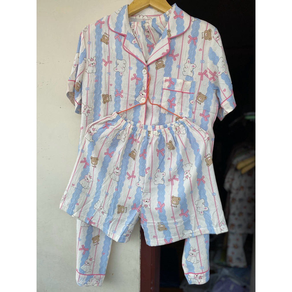 piyama baju tidur wanita 3in1