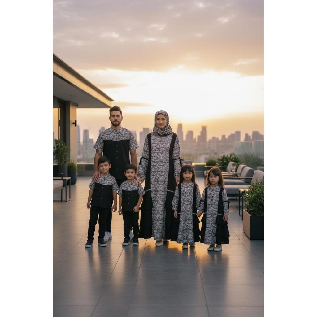 Sarimbit pakaian keluarga baju set lebaran gamis batik couple ibu dan anak baju seragam muslim suami