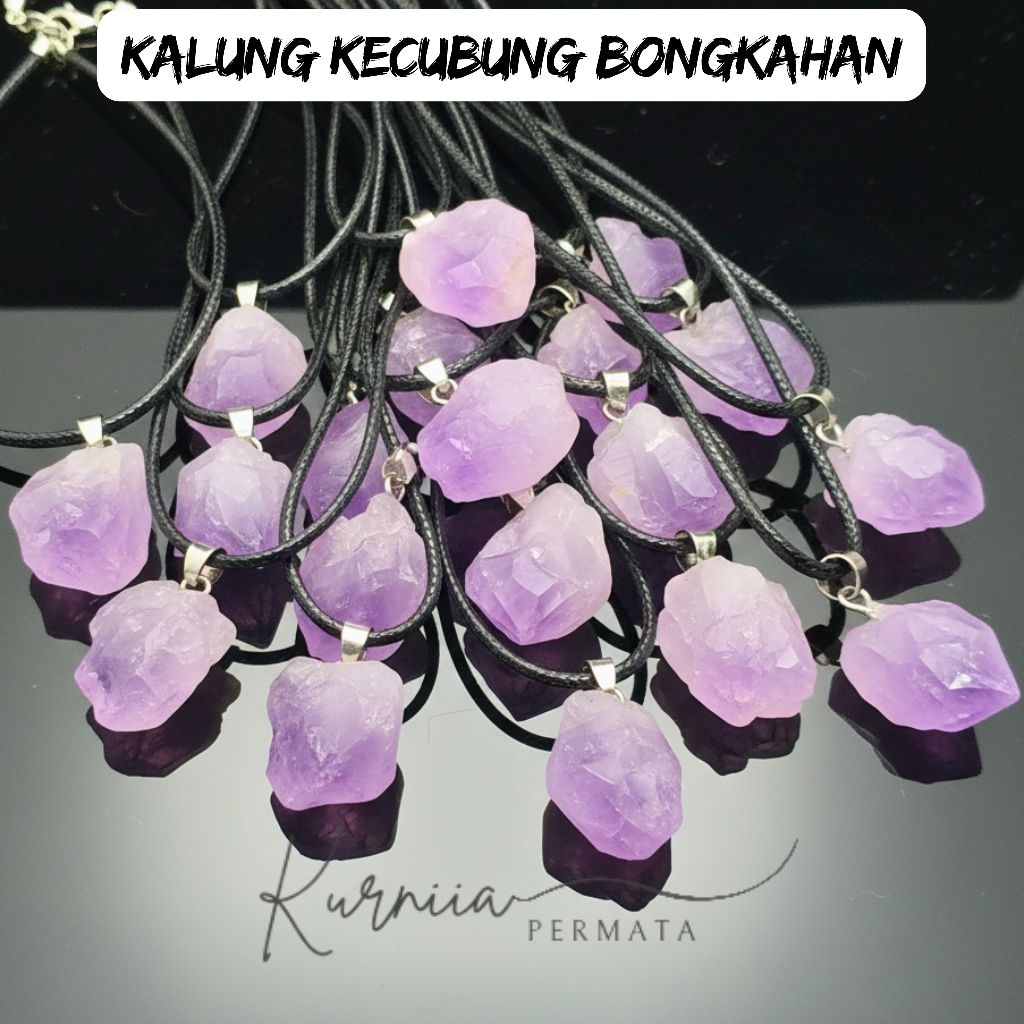 Kalung Batu Kecubung Ungu Bongkahan / Kalung Amethys Quartz Asli Natural Batu Tali Korea Elegan