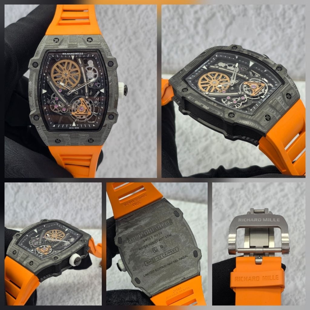 Jam mewah RM automatic 42mm Rafael nadal 27-05 carbon swiss ETA