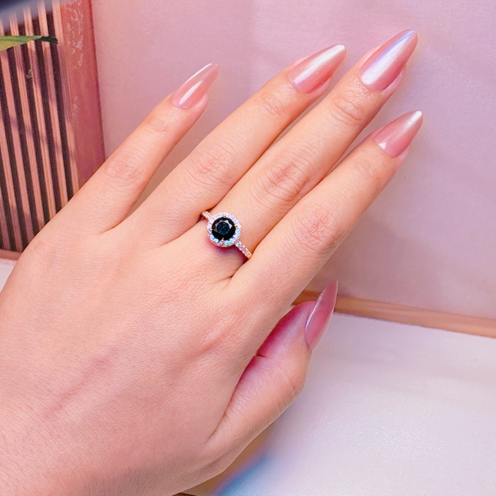 Aish.Jewelry Cincin Wanita Dewasa Permata Batu Hitam Model Korea Viral Lapis Emas