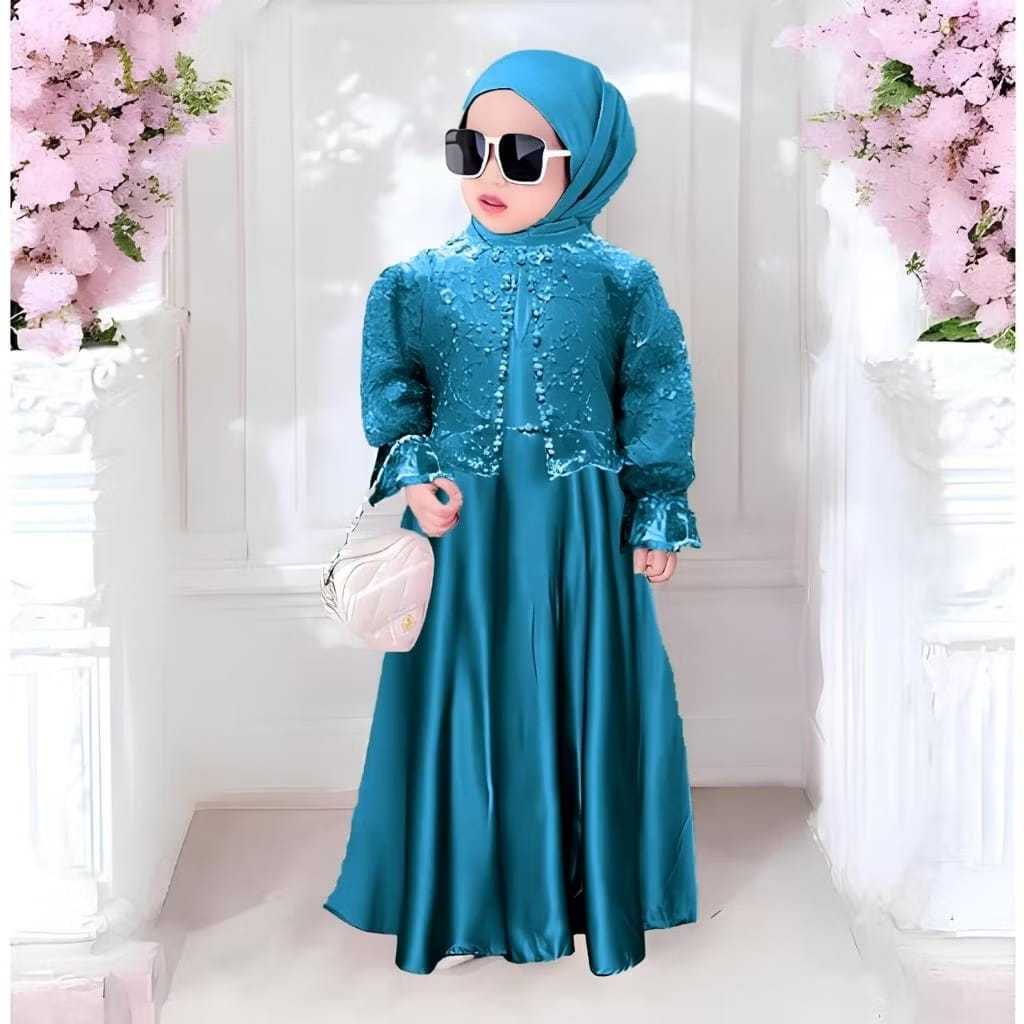 Naura Dress Gamis Anak Perempuan Umur 2 Tahun Gamis AnakBrukat Kombinasi Payet Terbaru 2025 Lebaran