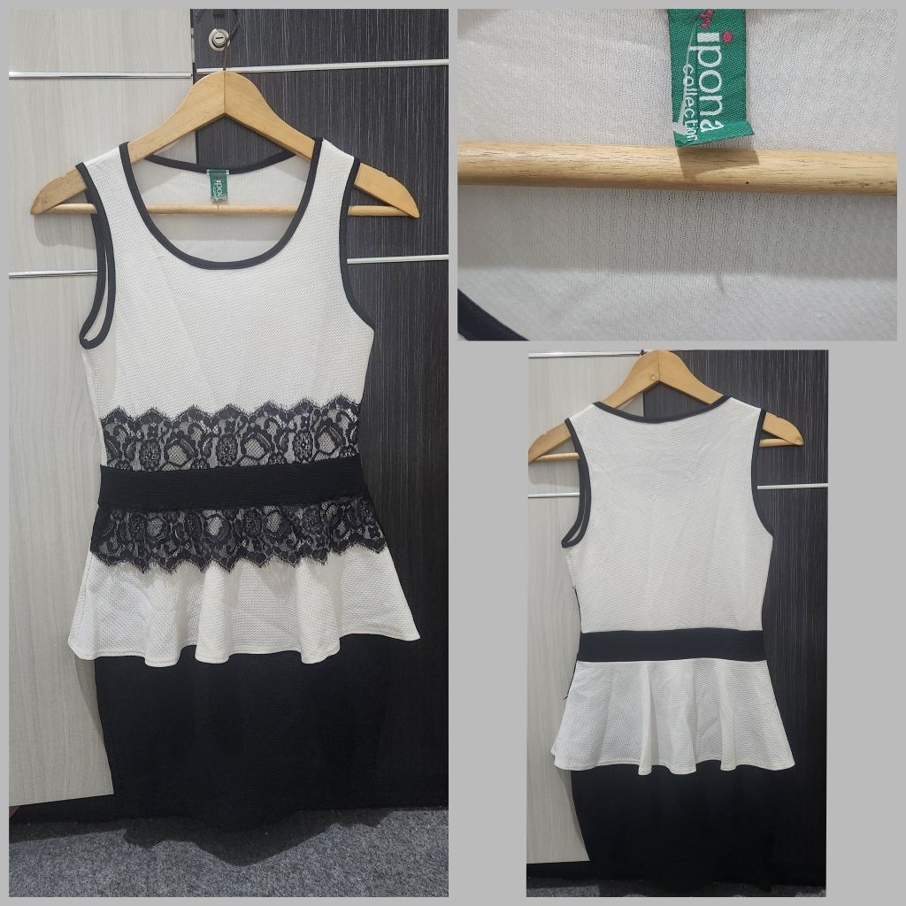 Dress Mini / Mini Dress / Terusan -Kombinasi Putih & Hitam