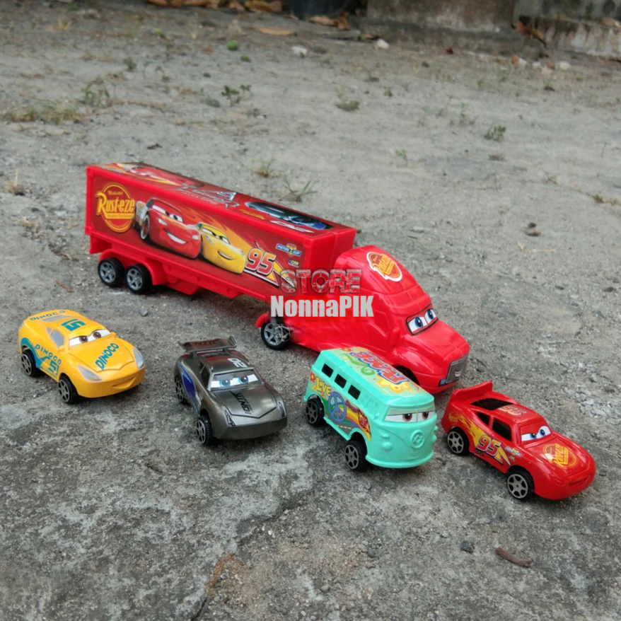 Mainan Mobil Cars Race Mc Queen Isi 5 pcs 29888 | Mainan Mobil Set McQueen dan Truk Kontainer Pull B