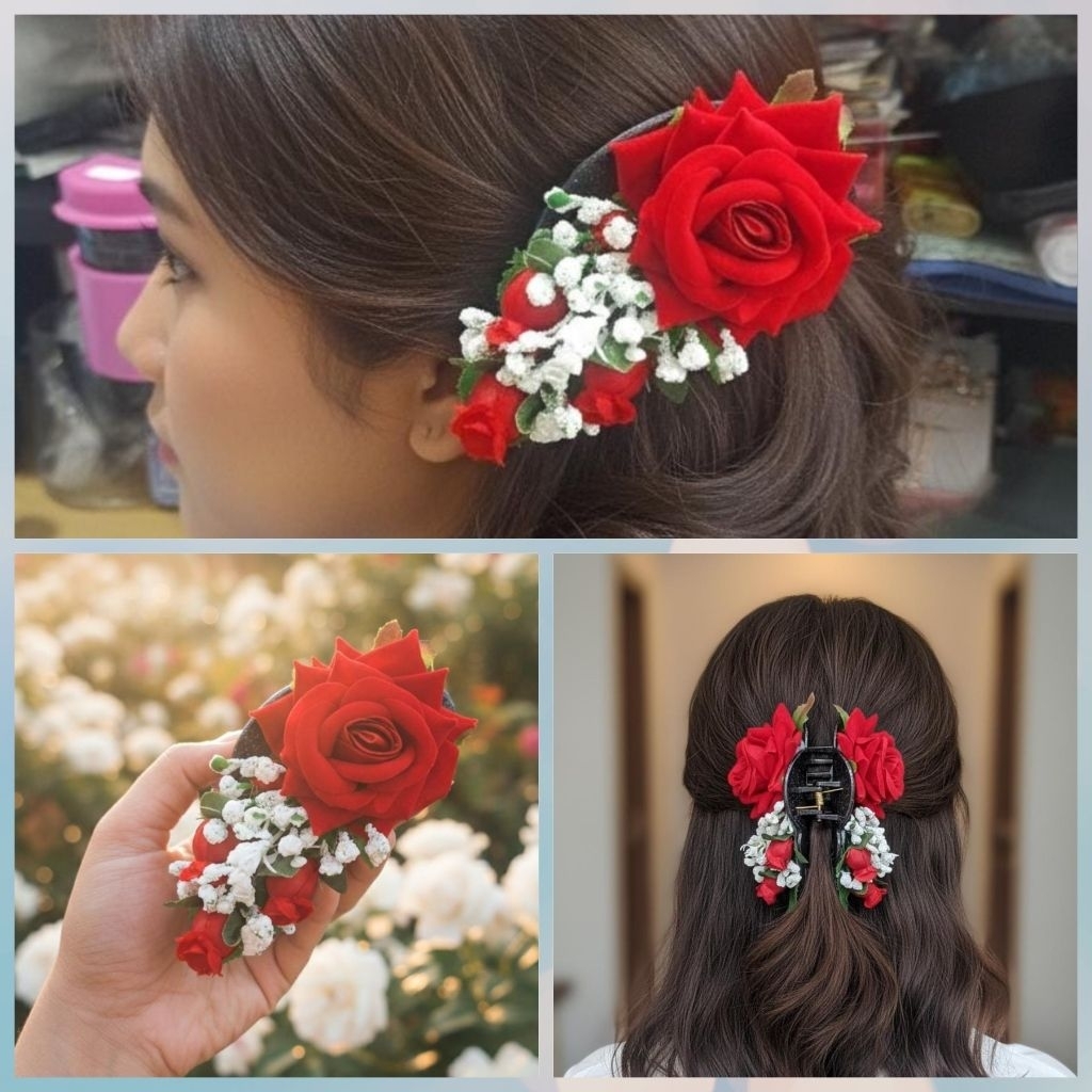 Kep bunga mawar/hiasan rambut/hiasan sanggul/kep bunga mawar merah