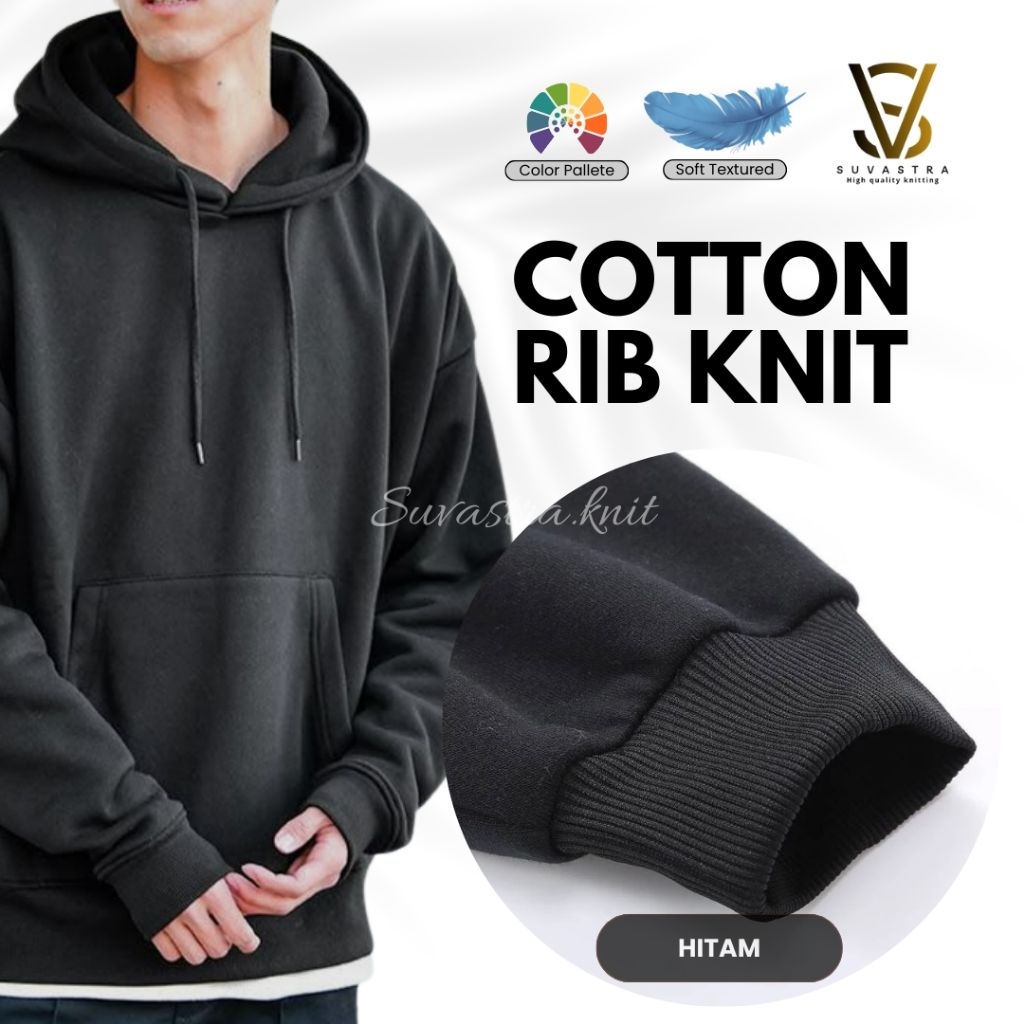 Bahan Kain Cotton Rib/Rib Katun Warna Hitam Per 0.5 Meter
