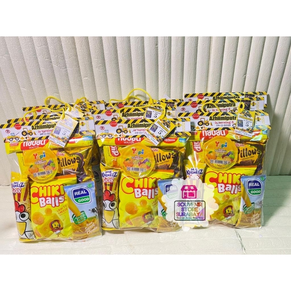 Serba kuning paketan ulang tahun anak tema warna bingkisan snack ultah anak murah serba kuning parce