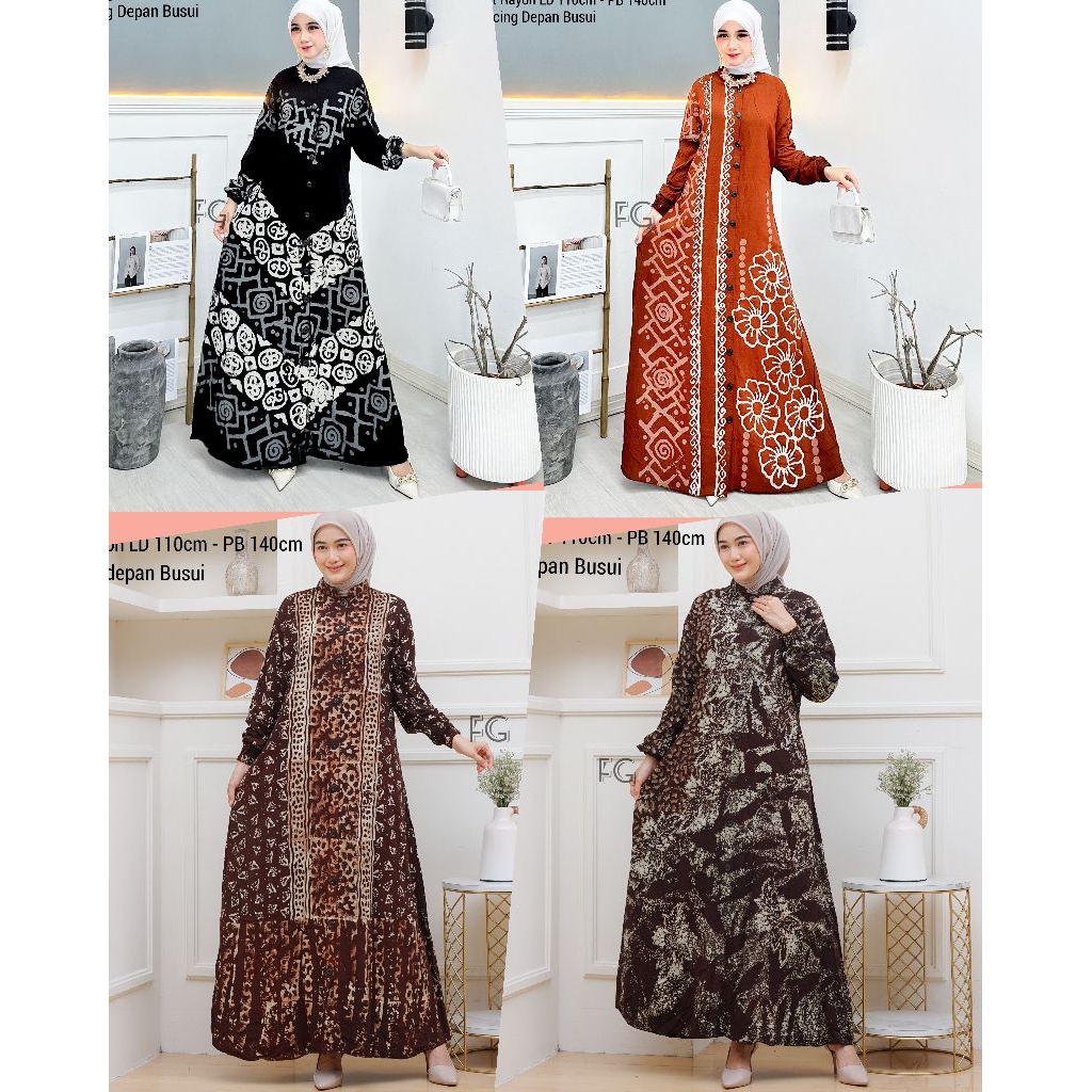 Termurah - Gamis kancing Modern Lengan panjang bahan Twill Rayon Super Premium original Batik kekini