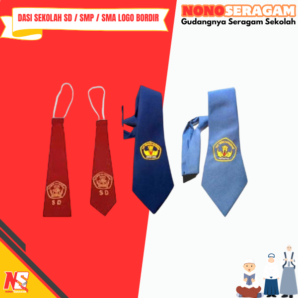 Dasi Sekolah SD SMP SMA SMK Bordir Premium Laki & Perempuan Dasi SD SMP SMA SMK Logo Bordir