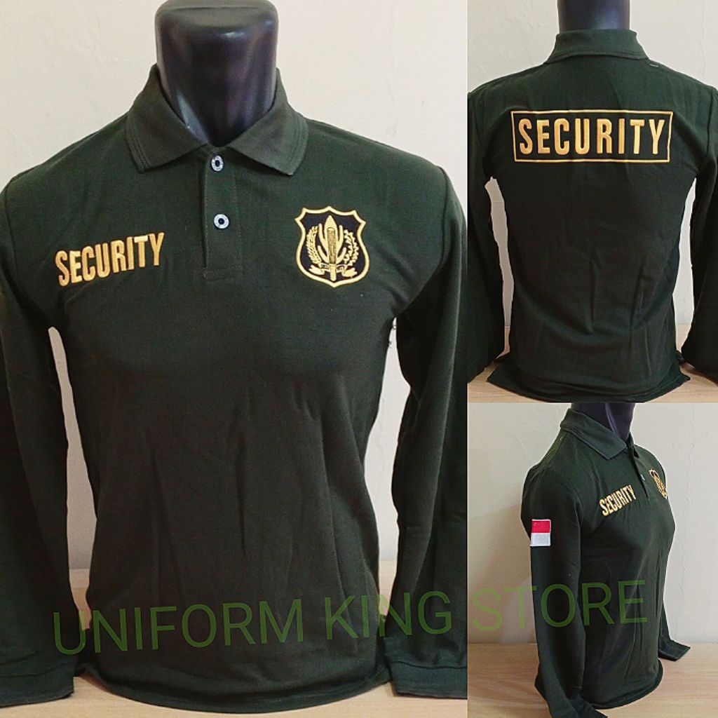 KAOS SECURITY HIJAU ARMY LOGO KUNING LENGAN PANJANG BORDIR - KAOS KERAH SECURITY HIJAU ARMY FULL BOR