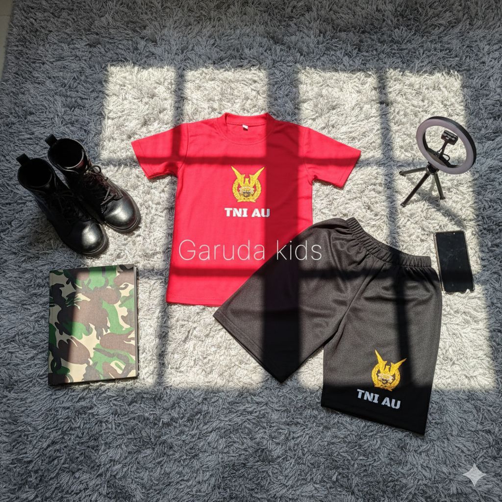 Setelan Baju 'Army kids' Motif TNI AD dan Raider - Kaos Olahraga Anak Merah Hitam