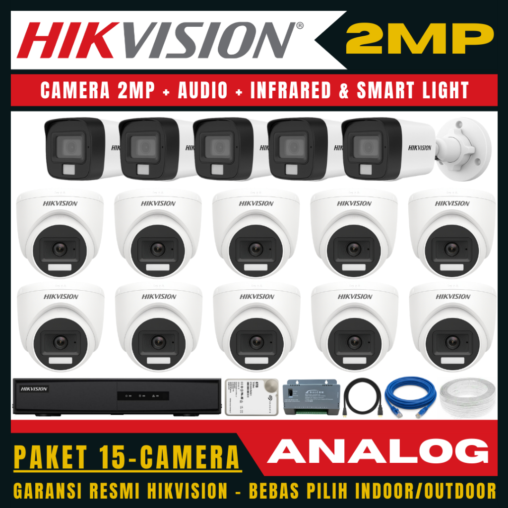 Paket cctv hikvision 2mp audio 16 channel 15 kamera paket cctv lengkap
