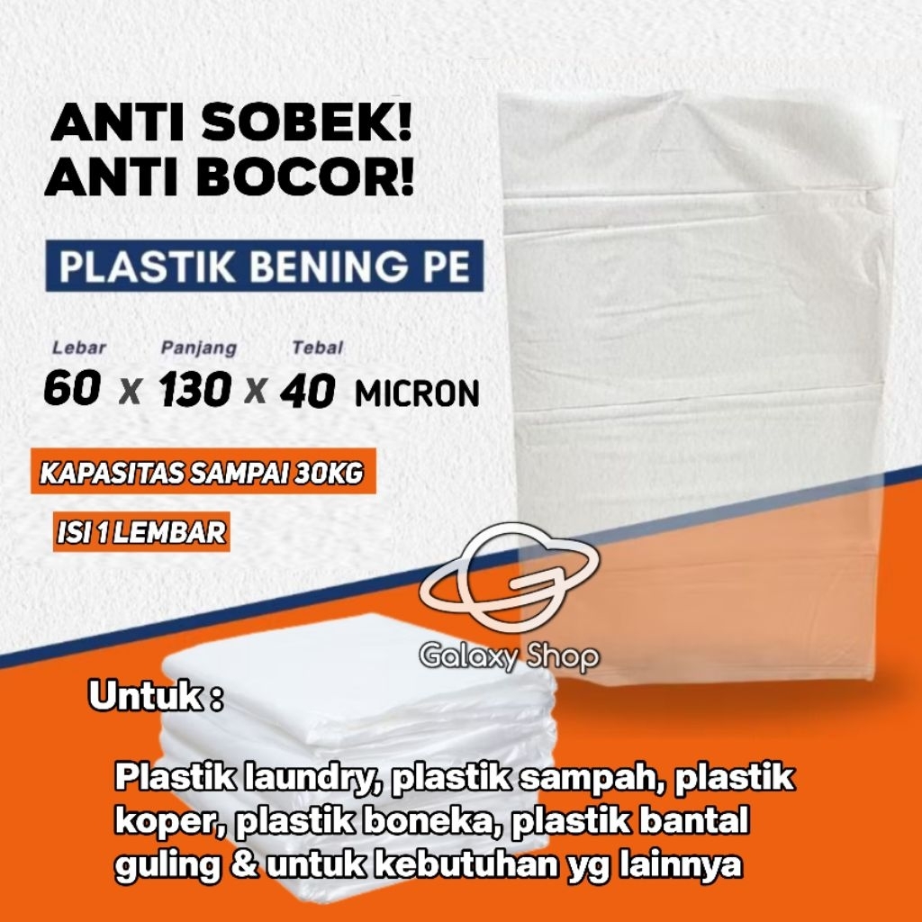 Plastik PE Bening Tebal Ukuran L60xP130cm | Karung Bening Plastik Laundry Universal Anti Bocor Tebal