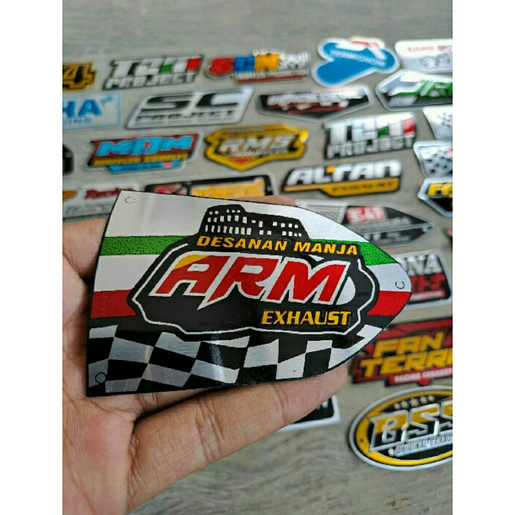 emblem knalpot logo knalpot arm exhaust bahan alumunium tebal berkualitas