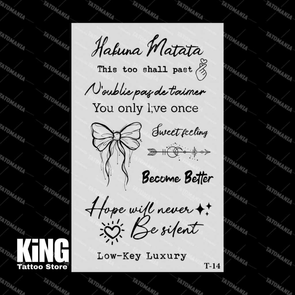 KINGTATO - Sticker tattoo temporary semi permanen anti air motif Tulisan 14