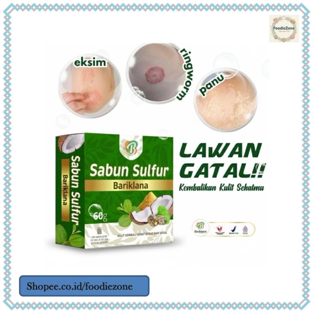 Sabun Sulfur Bariklana 60g | Sabun Perawatan Kulit Gatal, Bau Badan, Kulit Sensitif dan Bekas Luka