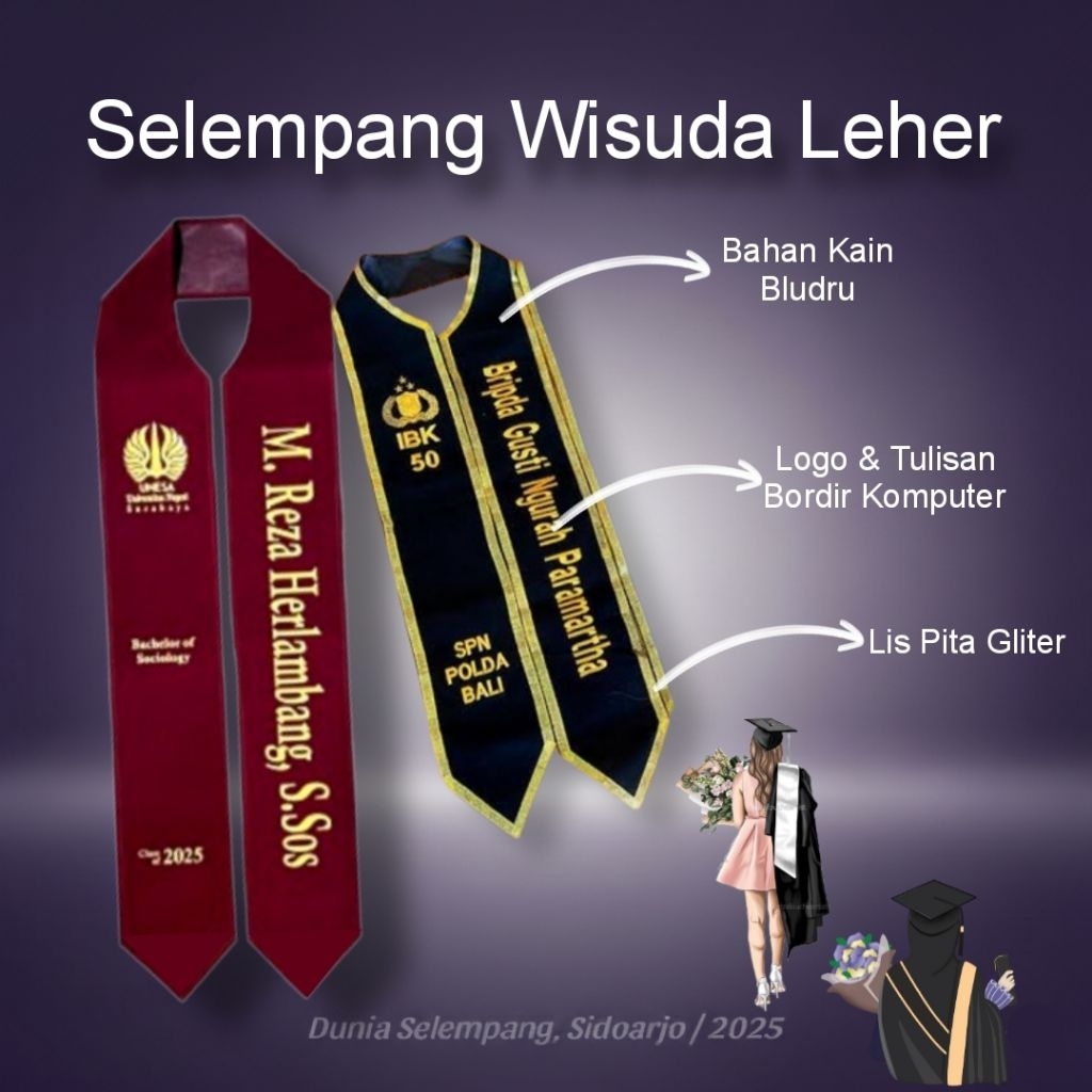 Selempang Wisuda Leher | Selempang Wisuda Kalung | Selempang Wisuda Bordir