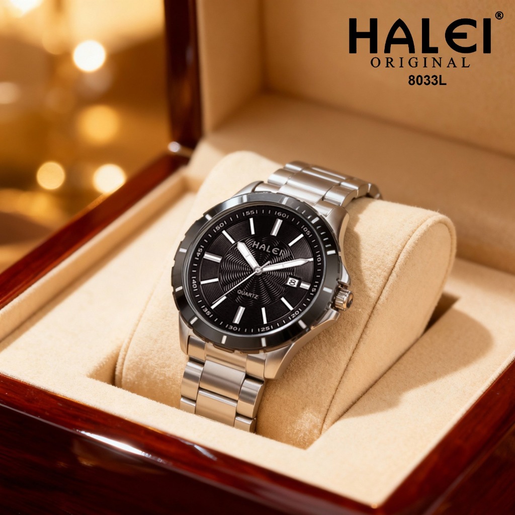 HALEI IND 8033 L - bergaransi Jam Tangan Wanita Halei Original Analog Fashion Elegan Rantai Stainles