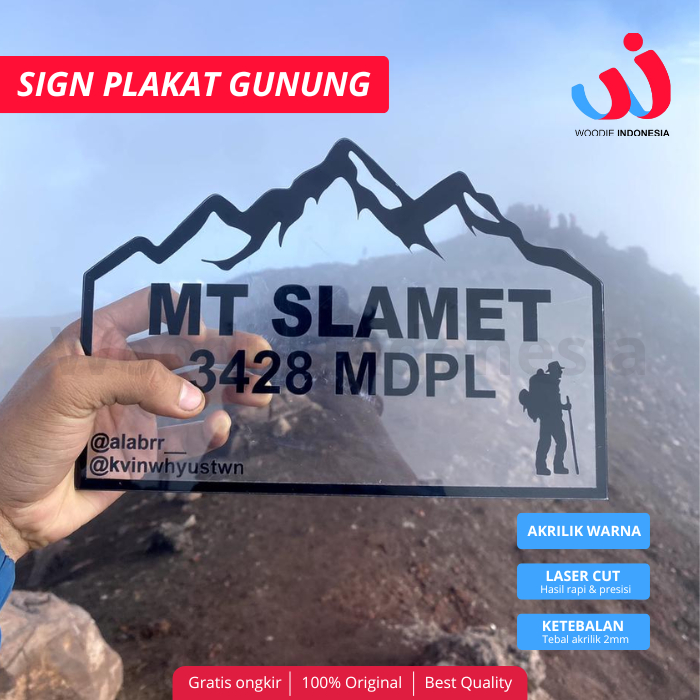 Plakat Akrilik Gunung Custom Tulisan Ketebalan 2mm Bening / Hitam / Putih