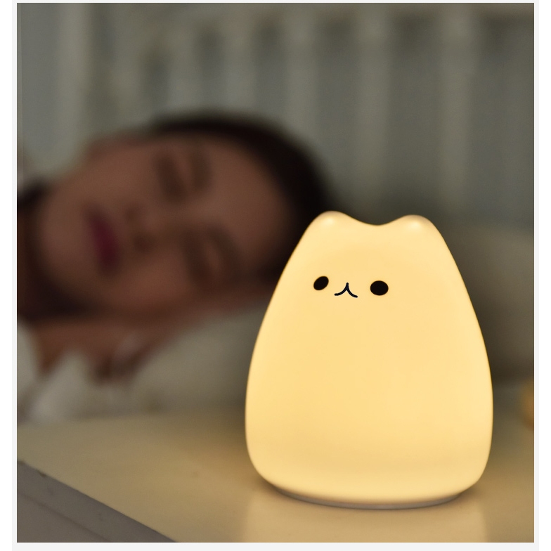 Lampu Tidur LED RGB Cute Cat | Lampu Silikon Model Anak Kucing Gemoy