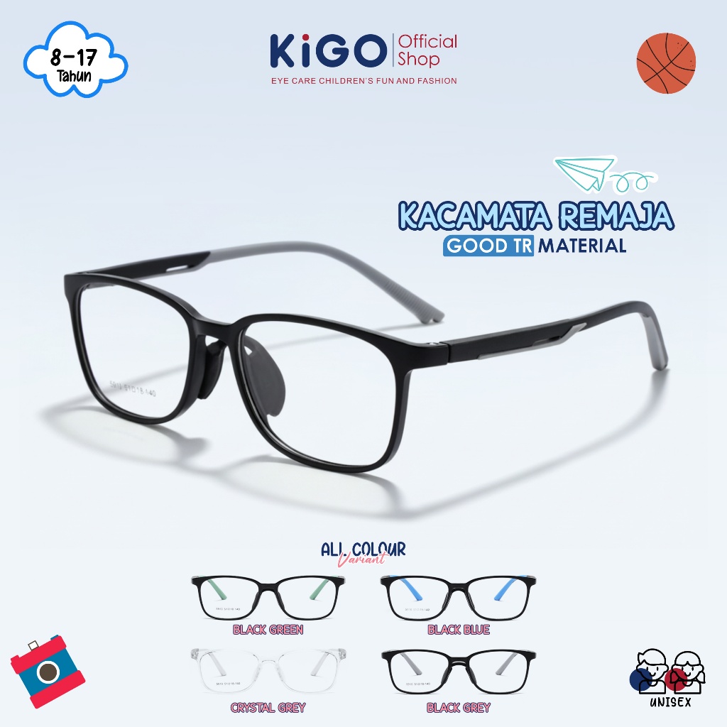 KIGO Kacamata Anak Anti Blueray Photocromic Minus Material TR90 Unisex Kids Glasses Square 5910