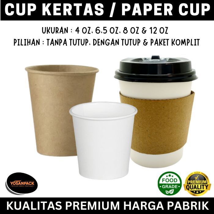 Paper Cup 4 oz, 6.5 oz, 8 oz & 12 oz - Gelas Kertas Kopi Panas Anti Bocor