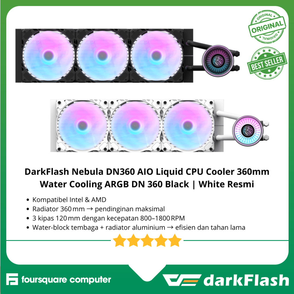 DarkFlash Nebula DN360 AIO Liquid CPU Cooler 360mm Water Cooling ARGB DN 360 Black | White Resmi