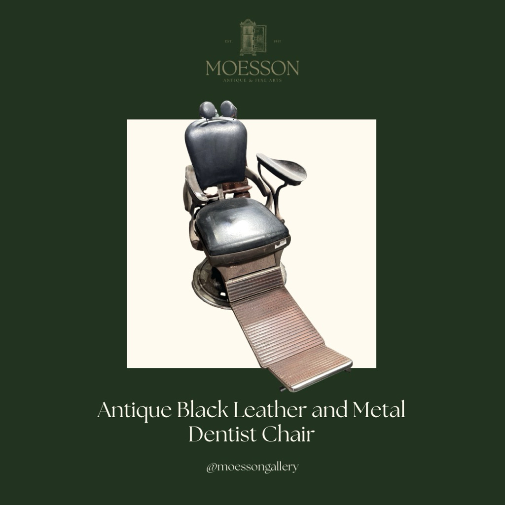 Kursi Dokter Gigi Besi dengan Kulit Hitam Lawas Jadul Tua Antik
