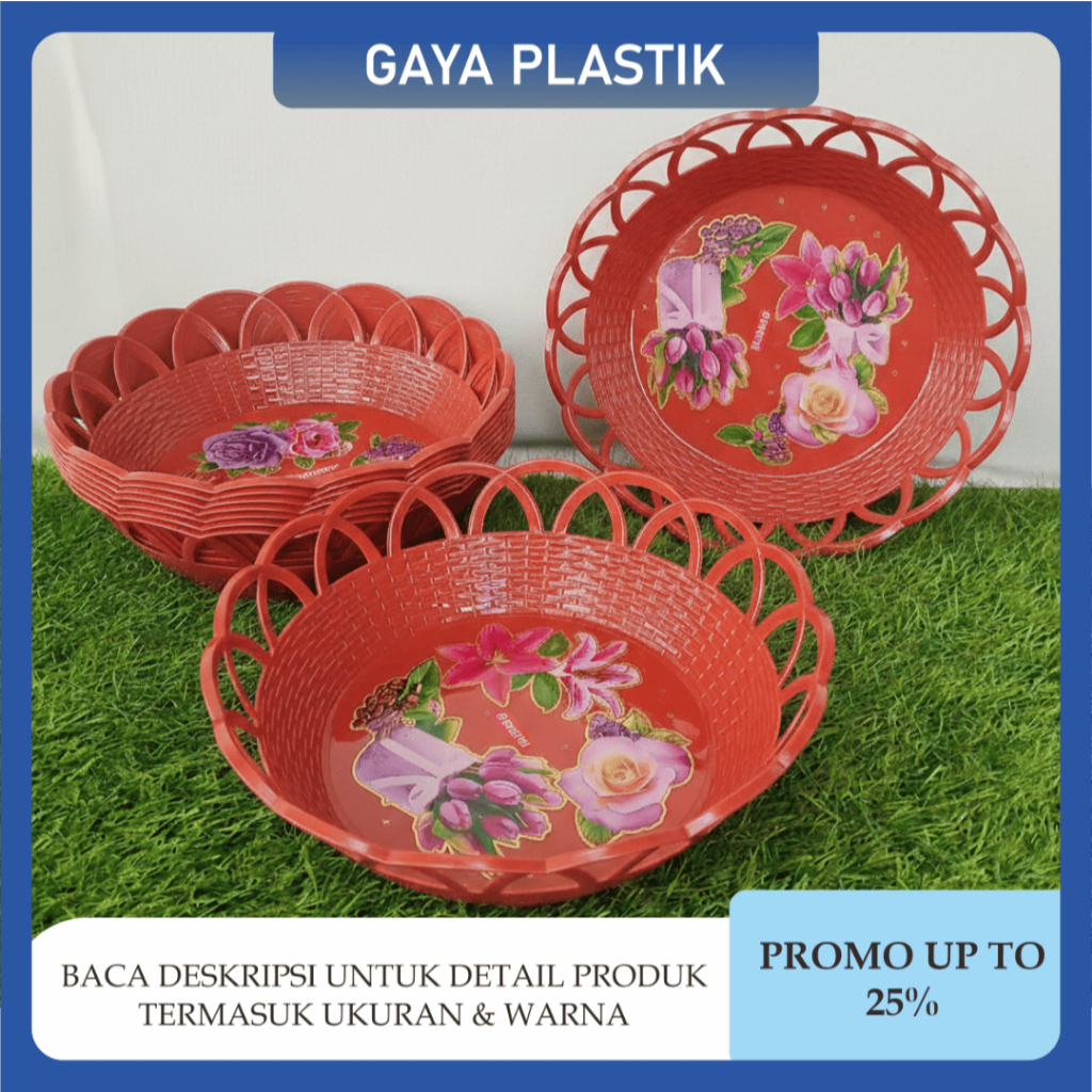 [ 6 & 12 Pcs ] Keranjang Buah Bulat Pasific Keranjang Anyam Plastik Tebal Warna Coklat Caramel Tempa