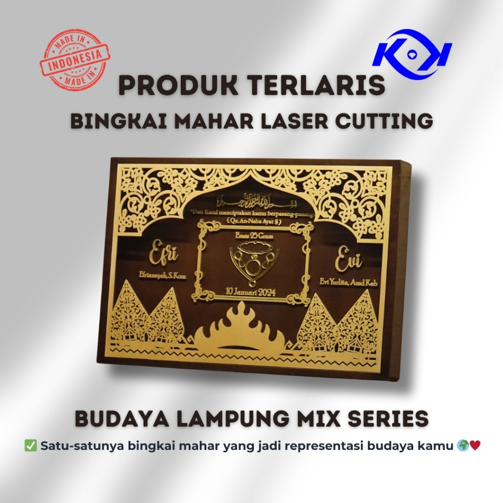 Bingkai Mahar Wedding Laser Cut Motif Lampung – Desain Eksklusif 30x45cm | Plywood