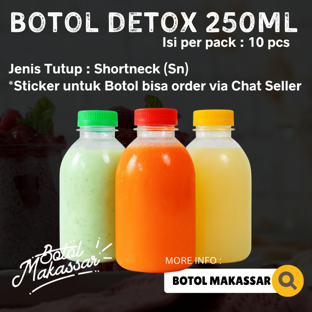 Botol Plastik Detox Ukuran 250 ml | Botol 250ml (Isi : 10pcs)