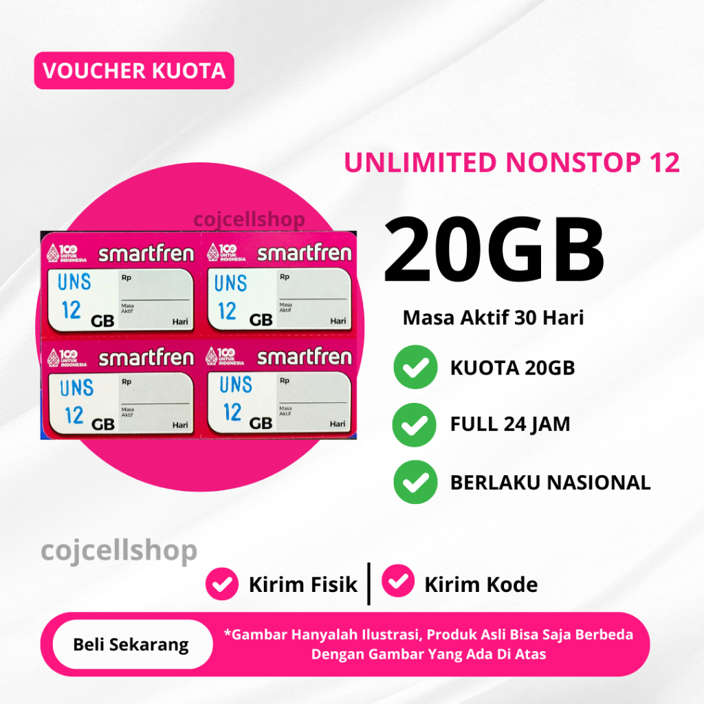 Paket Data Smartfren/Voucher Kuota Smartfren Unlimited Nonstop 12GB 30 Hari Full 24 Jam