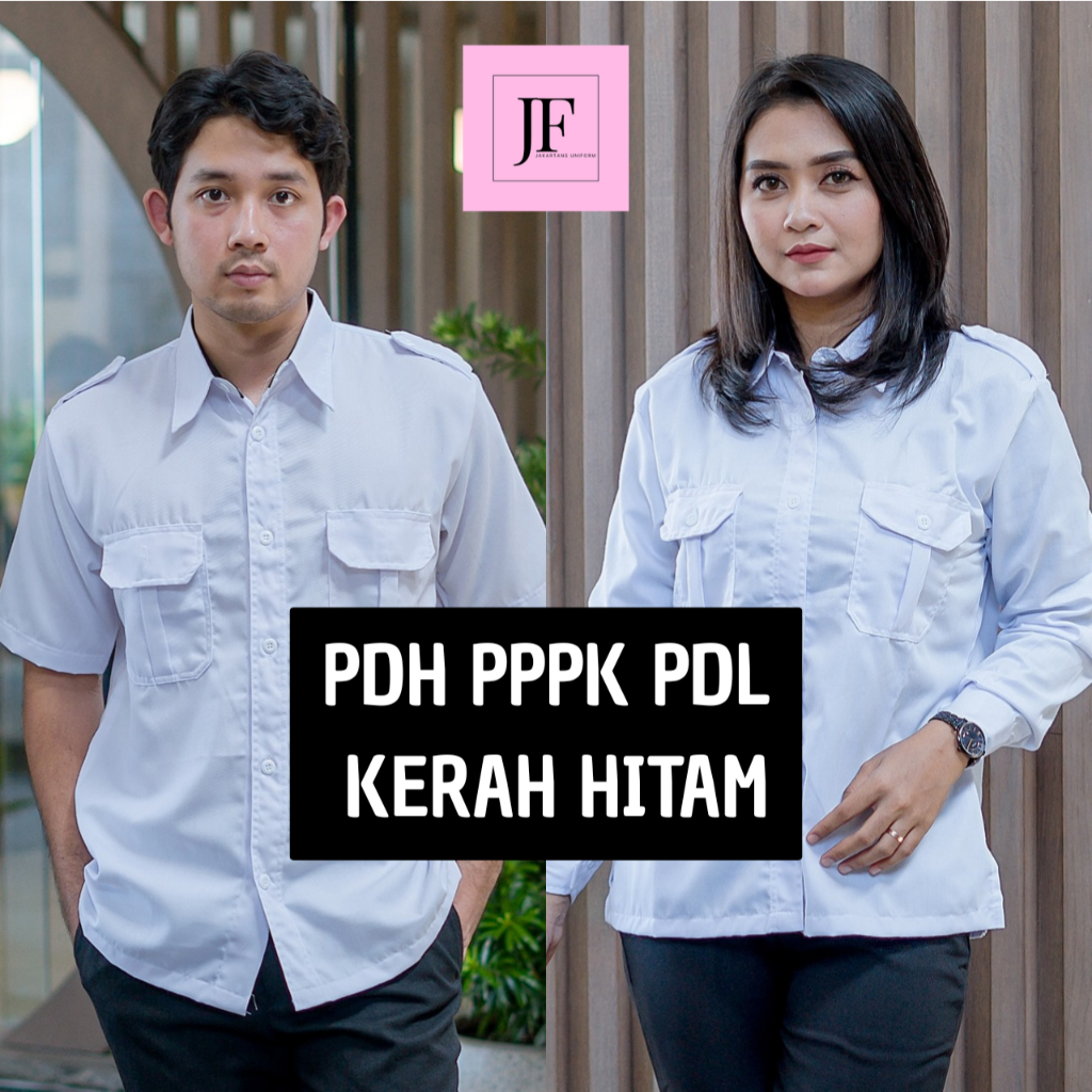 Baju Pdh Putih Pria Wanita Kerah Hitam Kemeja Dinas Putih Pria Seragam PNS Putih Pria Baju Putih Pns