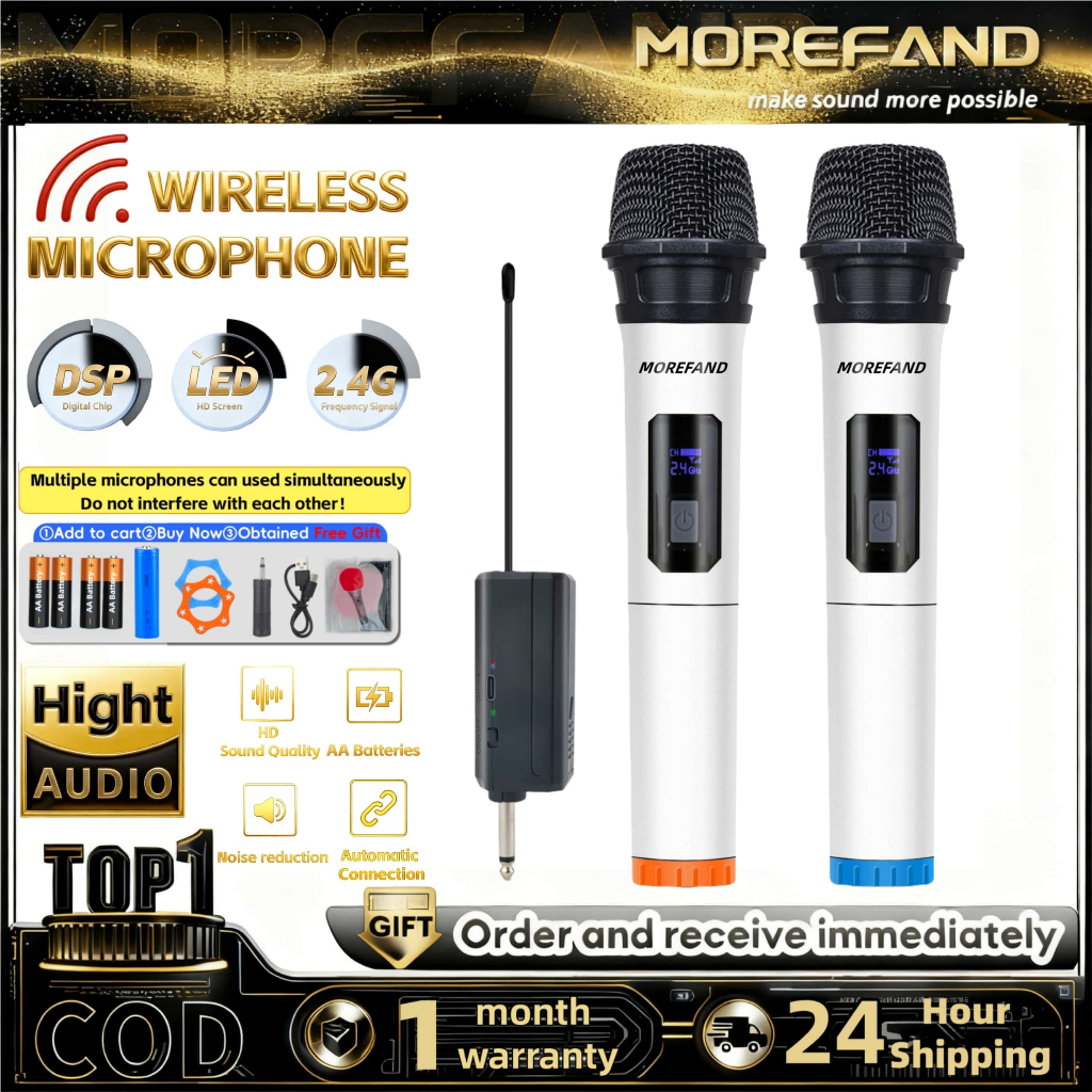 MOREFAND Microphone Wireless Handheld UHF Mic Wireless Karaoke MIC2 MIC1