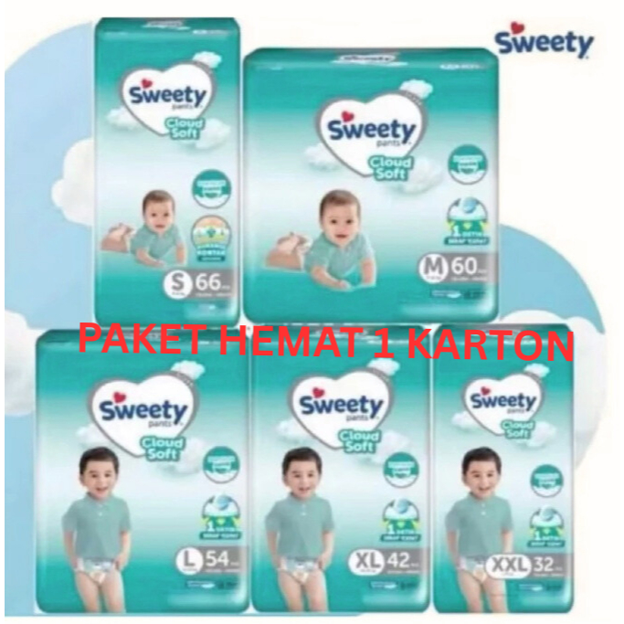 1 KARTON SWEETY SILVER PANTS – ALL SIZE (S/M/L/XL) | POPOK BAYI ANTI BOCOR | SUPER HEMAT BULANAN