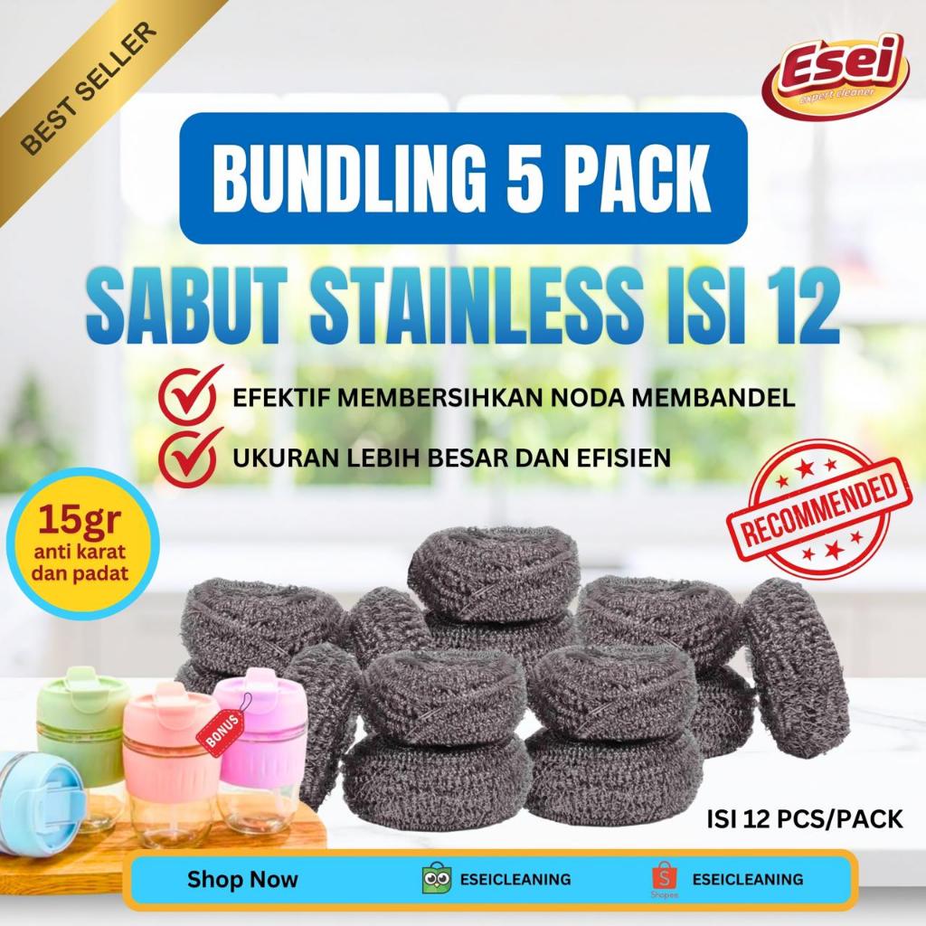 BUNDLING 5 LUSIN  Stainless Steel Scourer 15GR (Sabut Besi) ISI 12 pcs / Sabut Cuci Piring / Sabut K