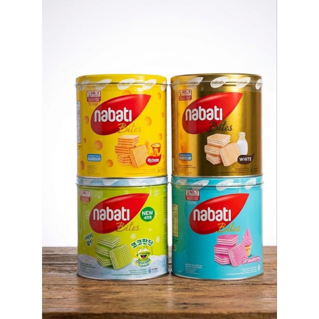 Kaleng Nabati bites wafer keju, white, pink larva 240gr
