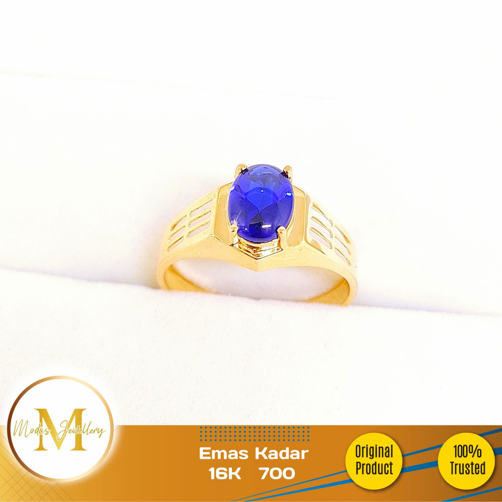 MODIS JEWELLERY - Cincin Pria Royal Blue Kuning - Emas 16k  700