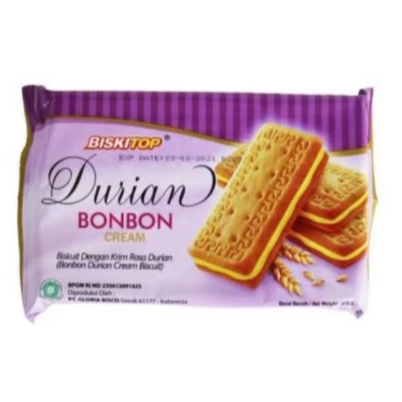 Biskitop Bon Bon Cream 200 gram Biskuit - Durian 200 gram / Biskitop Bon Bon Cream 200 gram Biskuit 