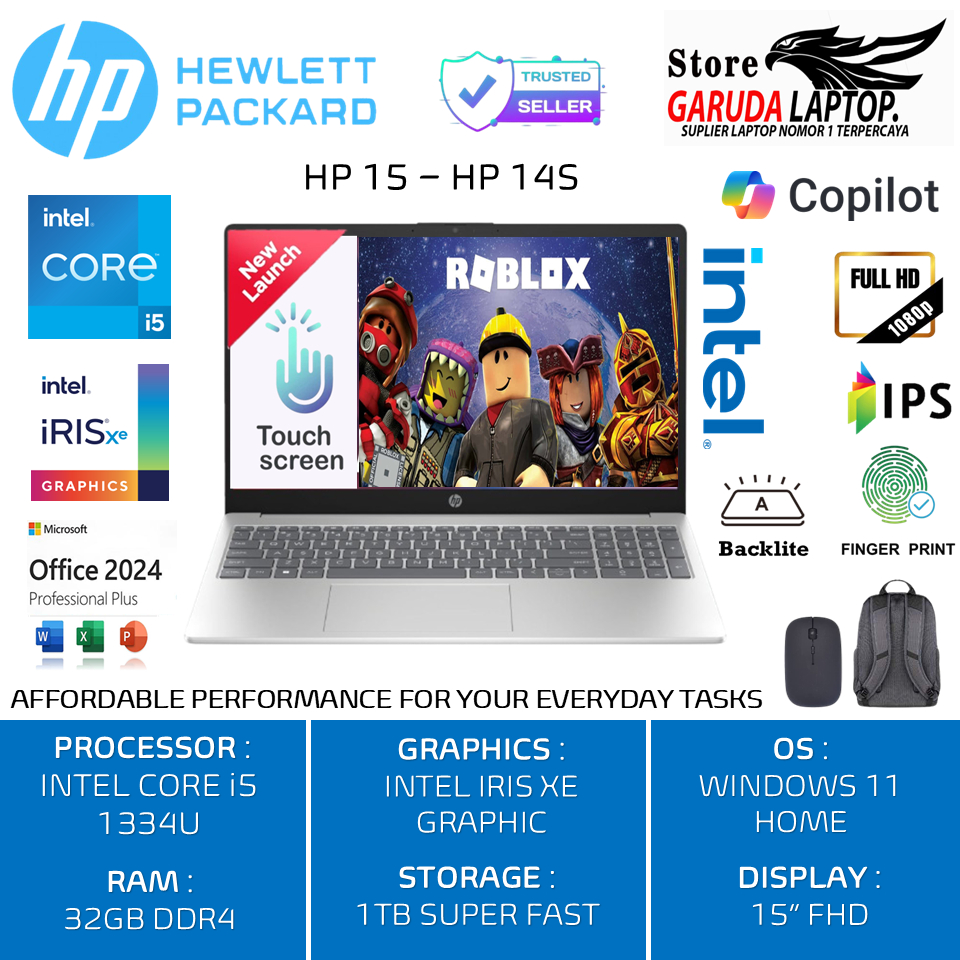 Baru Laptop Hp 15 Intel Core i5 1334U HP 14 CORE i3 1315U Ram 16GB 1TB SSD FHD IPS Touchscreen ori