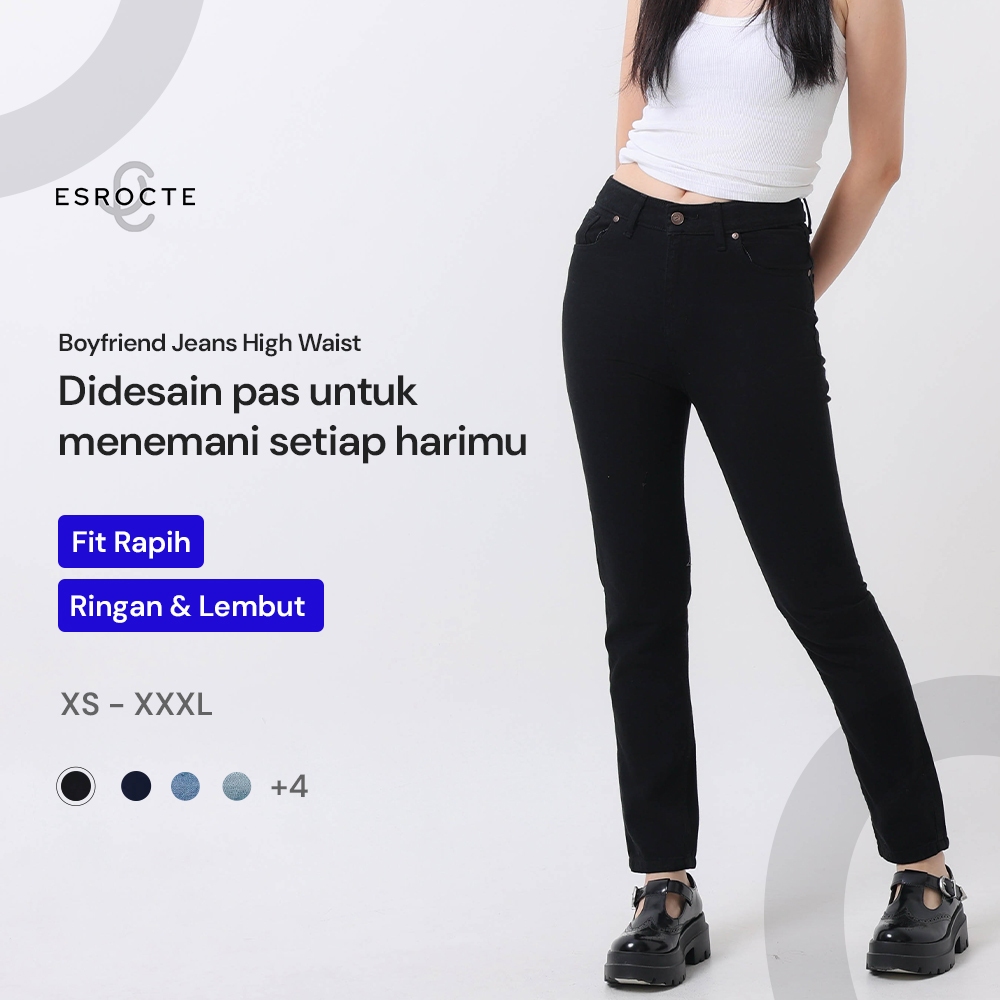 ESROCTE Isla Pants | Celana Boyfriend Jeans High-Waist Wanita –Navy Hitam Biru Muda– 26–38